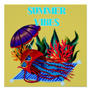 Póster Vibraciones de Verano - Medusas Adorables Relajant