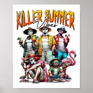 Póster Vibraciones divertidas de verano de terror vintage
