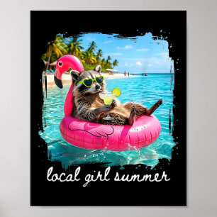 Póster Vibraciones divertidas de verano mapache mujeres c