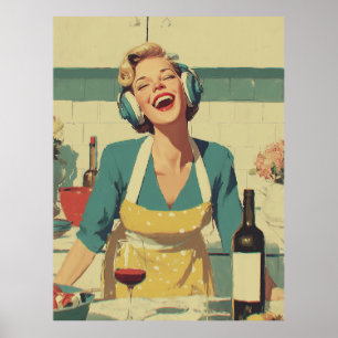Póster Vibraciones Felices de Cocina Retro