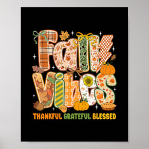 Póster Vibraciones Retro de Otoño Agradecido Agradecido B