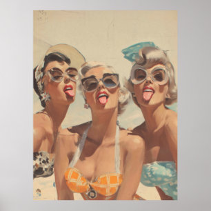 Póster Vibraciones Retro de Pin-Up de Playa