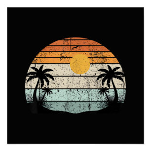 Póster Vibraciones Veraniegas de Sol Palmeras Playa Retro