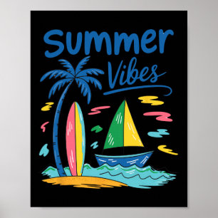 Póster Vibraciones Veraniegas Palma Tabla de Surf Barco d