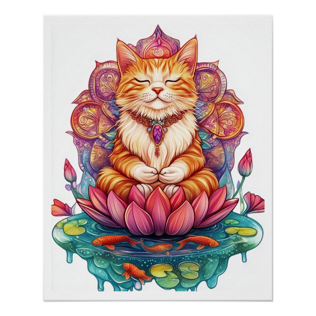 Póster Vibraciones Zen de Gato � Gatito Meditando Psicodé (Anverso)