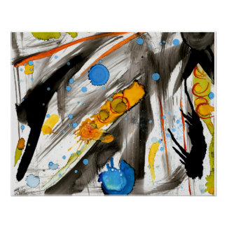 Póster Vibrant Abstract Brushstrokes – Blue Orange Yellow