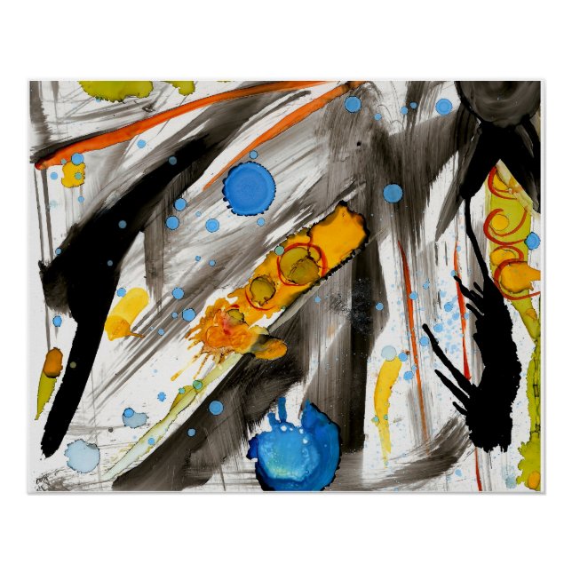 Póster Vibrant Abstract Brushstrokes – Blue Orange Yellow (Anverso)