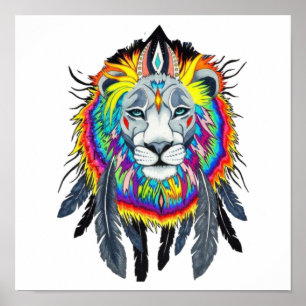 Póster Vibrant Abstract Lion Painting Poster