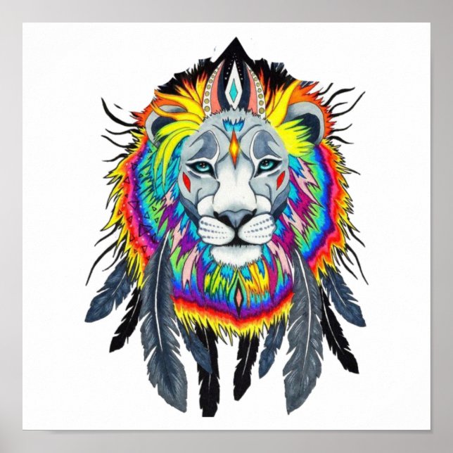 Póster Vibrant Abstract Lion Painting Poster (Frente)