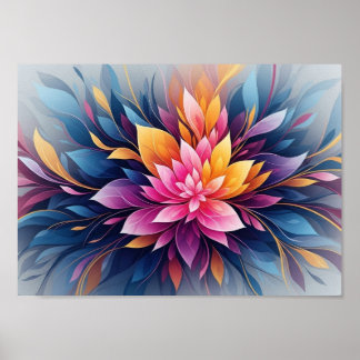Póster Vibrant Abstract Lotus Flower Burst with Colorful 