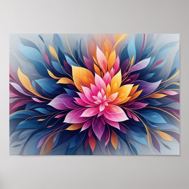 Póster Vibrant Abstract Lotus Flower Burst with Colorful  (Frente)
