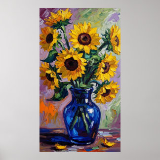 Póster Vibrant Blue & Yellow Sunflower Expressionist