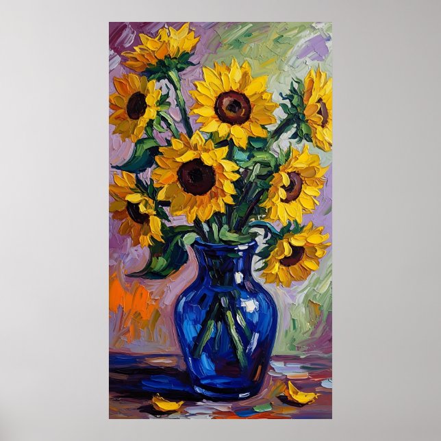 Póster Vibrant Blue & Yellow Sunflower Expressionist (Frente)