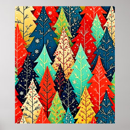 Póster Vibrant Christmas Tree Pattern Art
