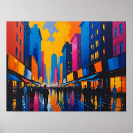 Póster Vibrant City Street Night Painting