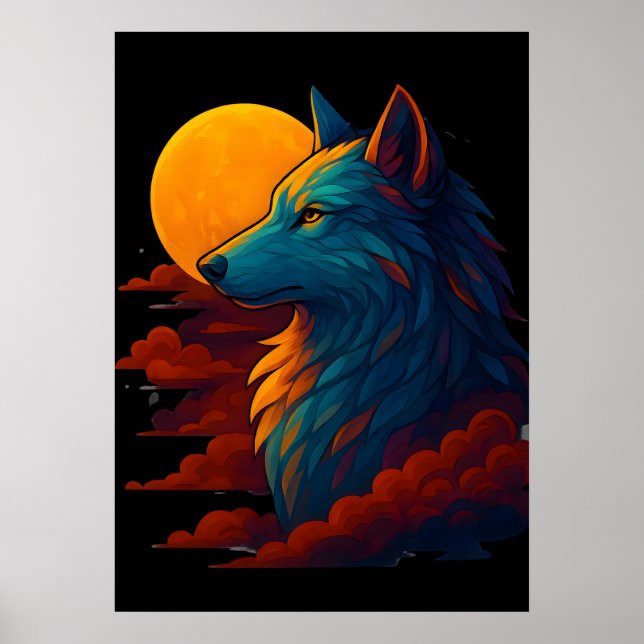 Póster Vibrant Colorful Wolf Art Poster (Frente)