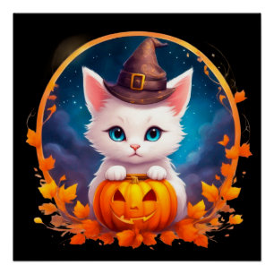 Póster Vibrant cute kitten halloween