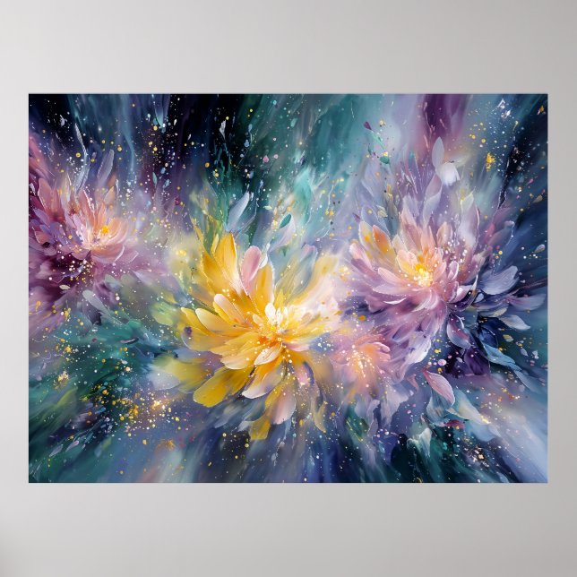 Póster Vibrant Floral Abstract Painting with Explosion (Frente)