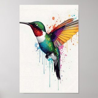 Póster Vibrant Hummingbird Watercolor Splash