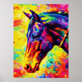 Póster Vibrant Impasto Horse Portrait Colorful Wild