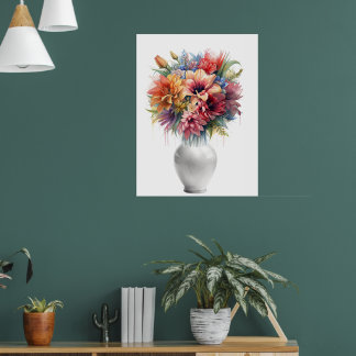 Póster Vibrant Mixed Media Lily Bouquet in Vase Art