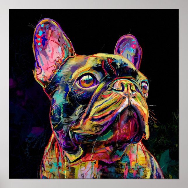 Póster "Vibrant Neon Frenchie Pop Art Portrait" (Frente)