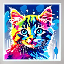 Vibrant Neon Kitty Art