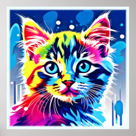 Póster Vibrant Neon Kitty Art