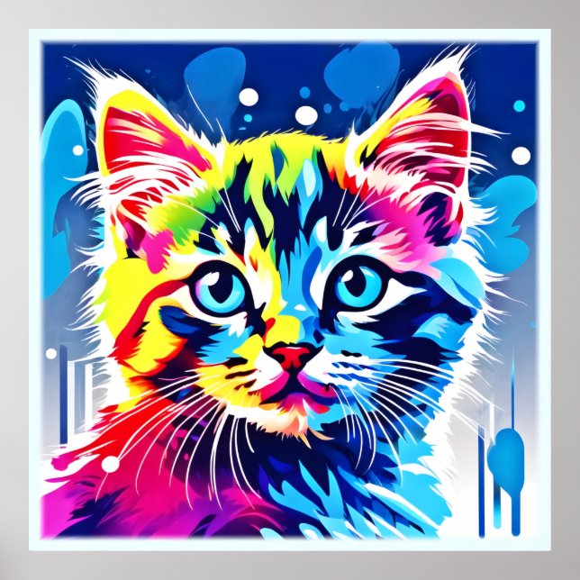 Póster Vibrant Neon Kitty Art (Frente)