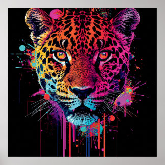Póster Vibrant Neon Leopard Wall Art