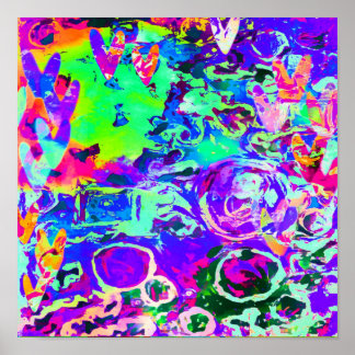 Póster Vibrant Neon Purple Hearts Abstract 