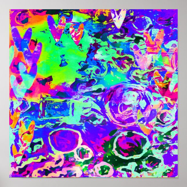 Póster Vibrant Neon Purple Hearts Abstract  (Frente)