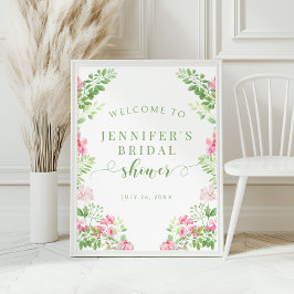 Póster Vibrant Pink Flower Bridal Shower Welcome Sign