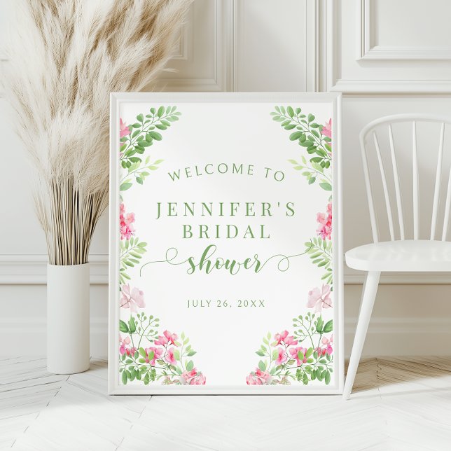 Póster Vibrant Pink Flower Bridal Shower Welcome Sign (Subido por el creador)