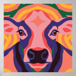 Póster Vibrant Pop Art Cow Face Portrait