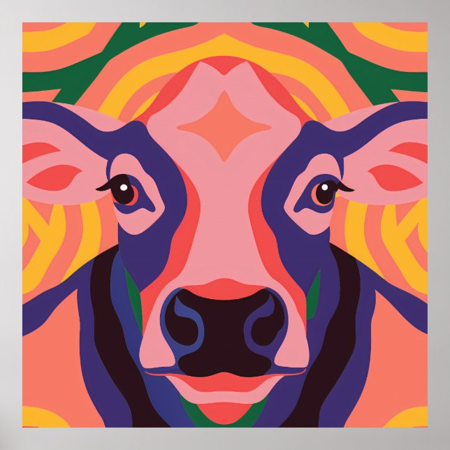 Póster Vibrant Pop Art Cow Face Portrait (Frente)