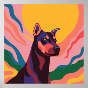 Póster Vibrant Pop Art Doberman Portrait