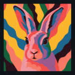 Póster Vibrant Pop Art Rabbit Portrait Illustration<br><div class="desc">This is a vibrant pop art style digital illustration of a rabbit's portrait. The rabbit is depicted with bold, flat areas of color in shades of pink, blue, green, and yellow, creating a striking and modern aesthetic. Its eyes are dark, and it has a direct gaze. The rabbit is set...</div>