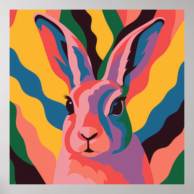 Póster Vibrant Pop Art Rabbit Portrait Illustration (Frente)