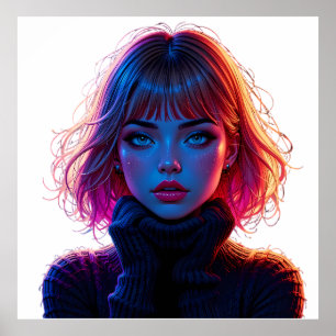 Póster Vibrant Portrait of a Young Woman with Glowing Ski