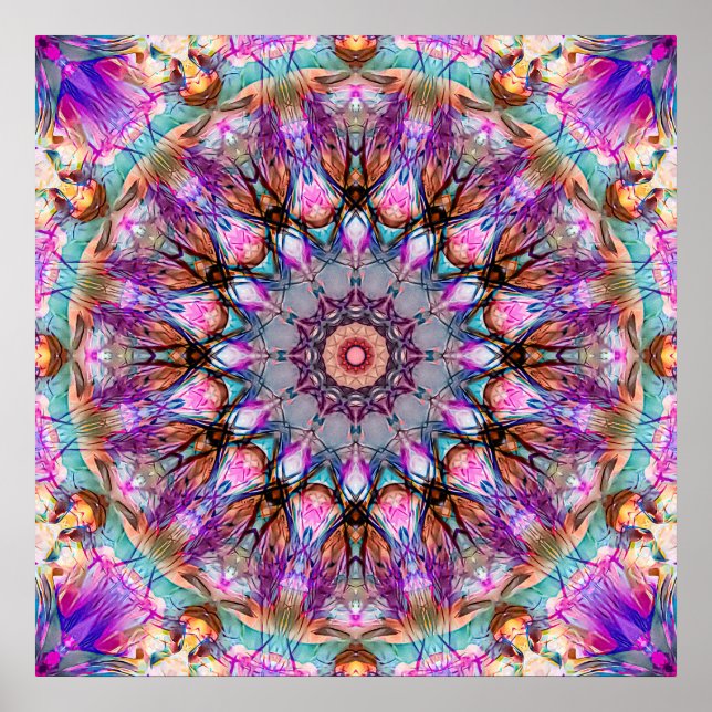 Póster Vibrant Psychedelic Kaleidoscope Mandala (Frente)