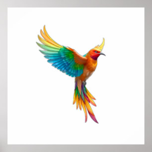 Póster Vibrant Rainbow Bird in Flight Illustration