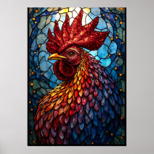 Póster Vibrant Sdests Glass Rooster Art