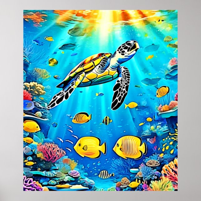 Póster Vibrant Sea Turtle Reef Art (Frente)