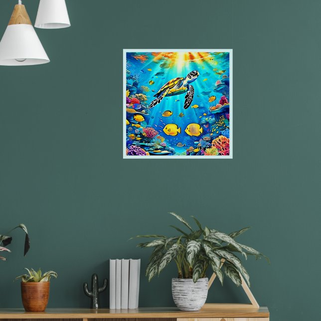 Póster Vibrant Sea Turtle Reef Art (Salón 1)