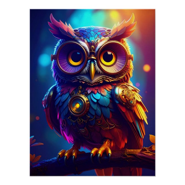 Póster Vibrant Steampunk Owl with Goggles and Intricate (Anverso)