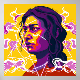 Póster Vibrant Stylized Portrait with Abstract Elements