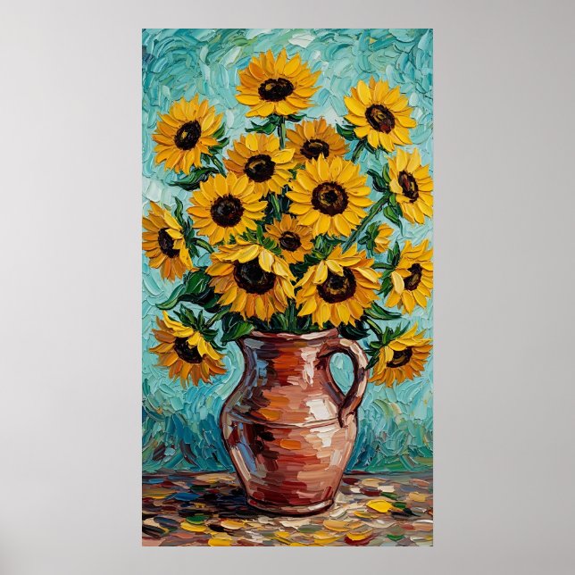 Póster Vibrant Sunflowers Impasto Oil Painting (Frente)