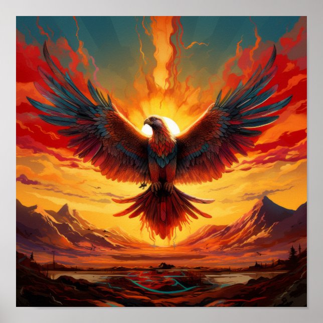 Póster Vibrant Sunrise Phoenix Poster - Majestic Wildlife (Frente)