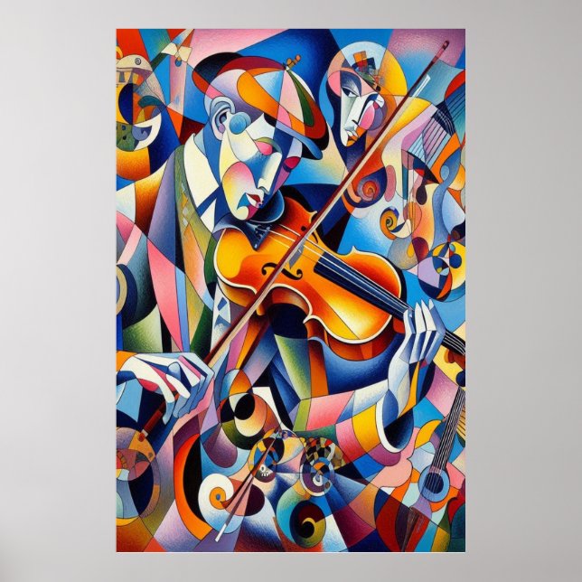 Póster Vibrant Symphony: Abstract Violinist Art (Frente)